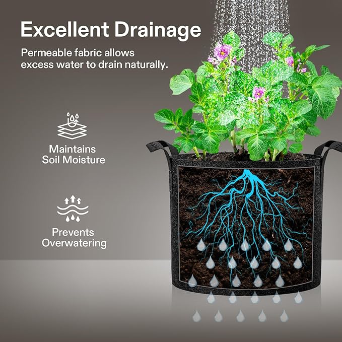 VIVOSUN 5-Pack 30 Gallons Grow Bags, Heavy Duty Thickened Nonwoven Fabric Pots with Handles