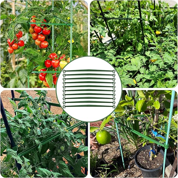 Coloch 100 Pcs Plant Stake Arms for Tomato Cage, 11.8” Expandable Plant Supports Trellis Connector with 2 Buckles for 11mm Diameter Plant Stake, for Climbing Plants, Tomato, Vegetable, Indoor&Outdoor