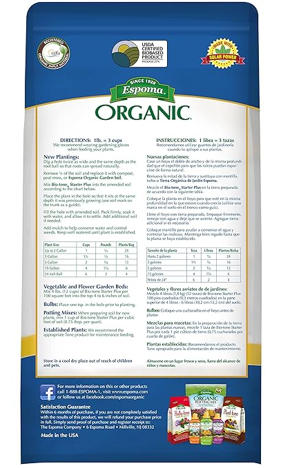 Espoma Organic Bio-Tone Starter Plus 4-3-3 Natural & Organic Starter Plant Food with Both Endo & Ecto Mycorrhizae; 4 lb. Bag; The Ultimate Starter Fertilizer - Pack of 2