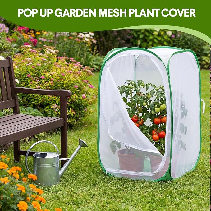 2 Pack Mesh Plant Covers 24 x 24 x 36 Inch Tomato Crop Netting Cage Garden Tents for Plant Protection from Insects Animals Outdoor Tall Crop Cage for Fruit, Vegetables, Flowers and Herbs