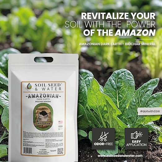 Soil Seed & Water Amazonian Dark Earth Organic Soil Amendment with Biochar & Minerals – Natural Fertilizer for Plants, Vegetables & Lawns - OMRI Listed Organic Fertilizer