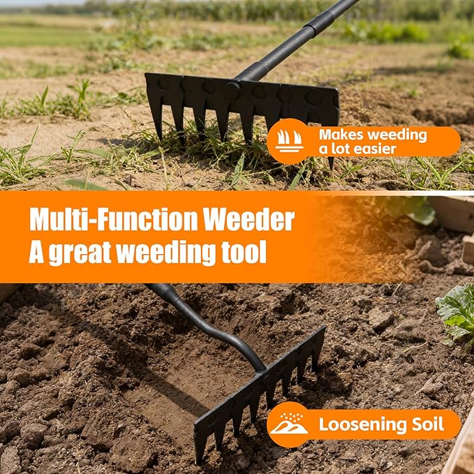 Manual Weeder Tool, 56" Weed Puller Tool with Sharp Blade, 11" Wide Heavy Duty Stand Weed Remover Gardening Hand Tool for Lawn, Yard, Patio and Backyard, Weeding Loosening Soil