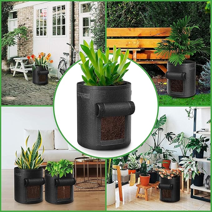 LITLANDSTAR 6 Pack 5 Gallon Potato Grow Bags, Heavy Duty Nonwoven Fabric Garden Planting Bag Plant Container with Flap and Handles, Aeration Fabric Pots for Growing Vegetable, Fruits and Flowers