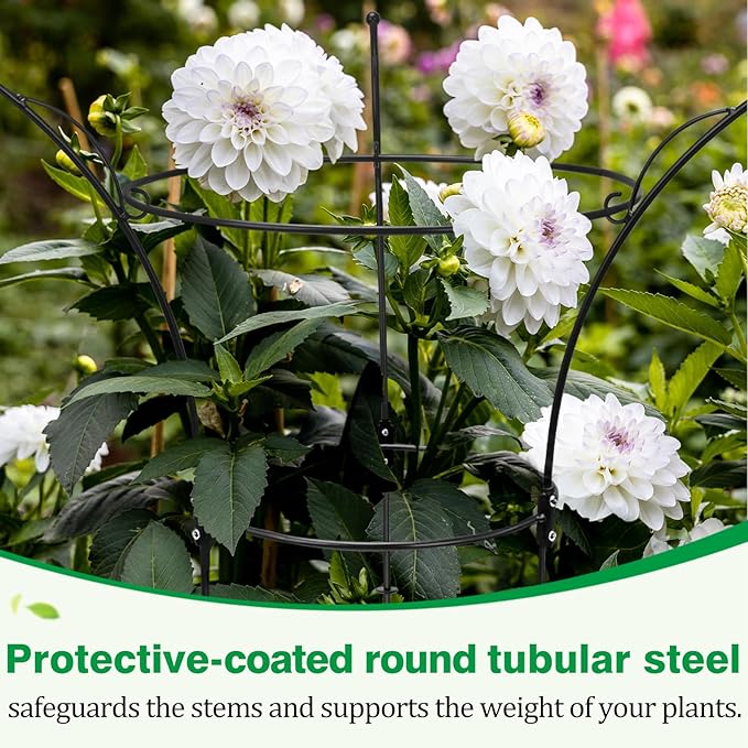 4 Pack Peony Cages and Supports Cages 13" D x 22.8" H Heavy Duty Metal Support Frame for Peonies & Roses Natural Bouquet Shape Garden Stakes for Outdoor Plants Flowers Ornamental (Black)