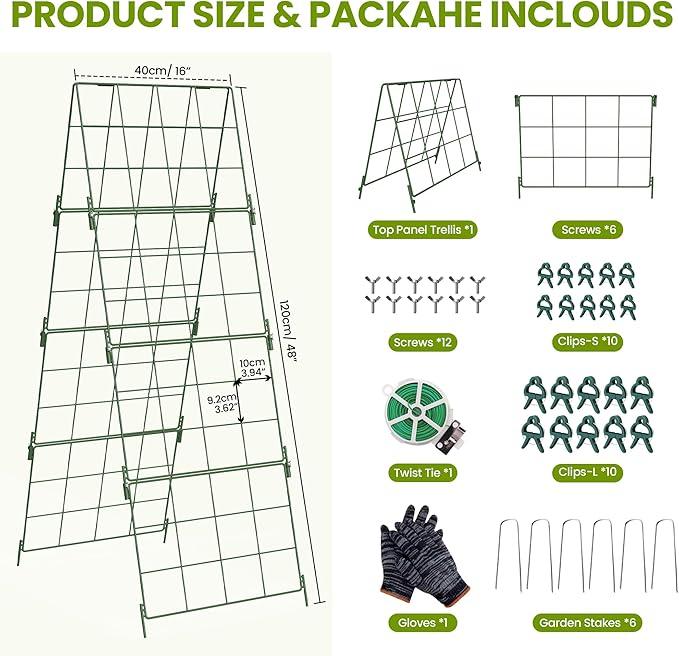 Heavy Duty Adjustable A-Frame Trellis for Climbing Plants,48"x16", Rust-Proof Metal Garden Trellis with Dense Grid, Ideal for Raised Beds, Cucumbers, Tomatoes, Beans, and Outdoor Vines (1 Pcs)