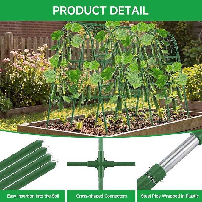 Cucumber Trellis for Raised Bed, 48x65 Inch U-Shape Garden Trellis for Outdoor Climbing Plants, Rust-Resistant Arch Plant Support Vegetable Trellis for Cucumber Tomato Pea Zucchini, Squash