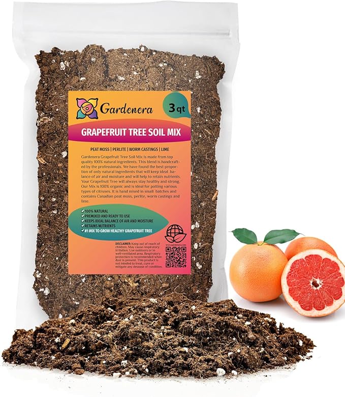 Gardenera Premium Grapefruit Potting Mix - Expertly Crafted with Peat Moss, Perlite, Worm Castings, and Lime for Stronger Roots and Optimal Nutrient Absorption - 3 Quart