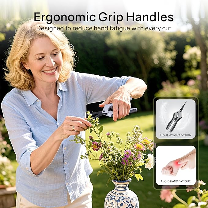 6.5" Ultra Sharp Pruning Shears - Professional Garden Scissors with Curved Stainless Steel Blades, Ergonomic Handle, Rust Resistant, Safety Lock, Trimming Scissors for Plants in Grow Tents, 2-Pack