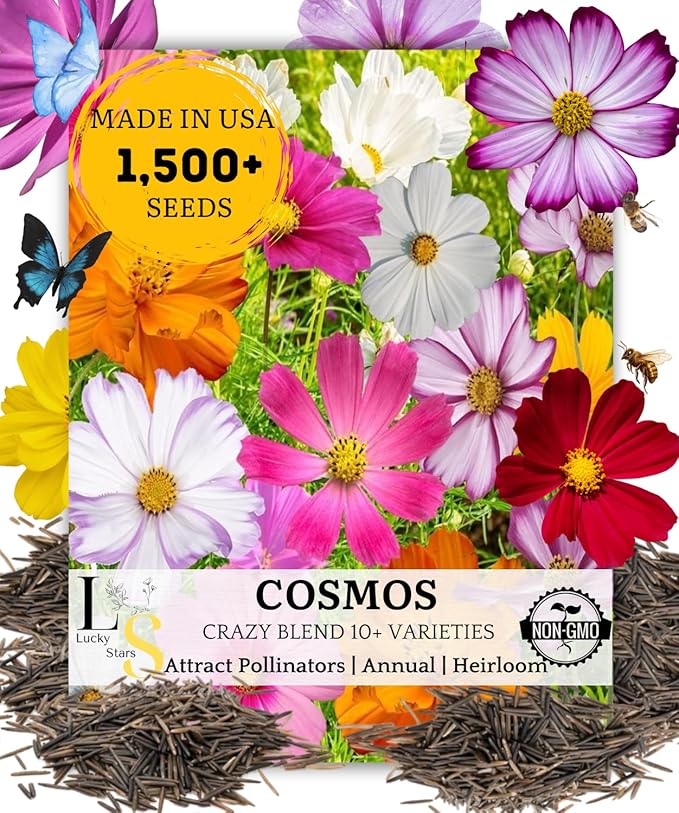 Mix Cosmos Bipinnatus Flower Seeds - Garden Cosmos Mexican Aster 11 Colors Non-GMO | Organic | Heirloom (10g)
