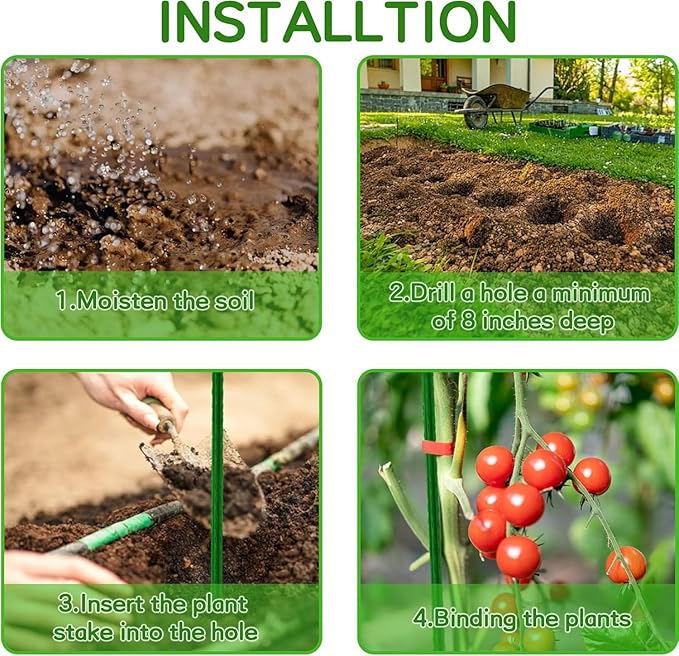BOTINDO 72 Pcs Garden Stakes 30 Sets 16 Inch Steel Tomato Plant Stakes and Accessories, DIY 4ft 5ft 6ft 7ft Plant Stakes Sticks Supports for Outdoor, Gardening, Vegetables, Pepper, Fences (16 inch)