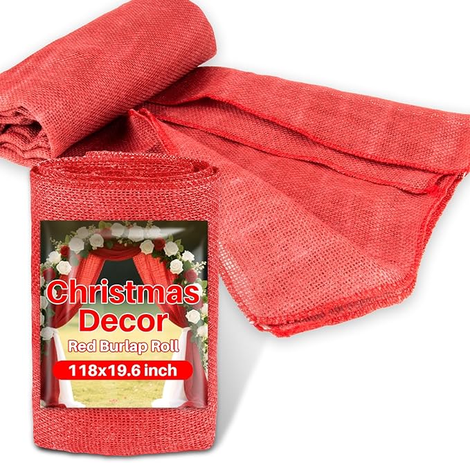 Christmas Gardening Burlap Roll - 118 X 19.7 inch Multipurpose Red Burlap Fabric High Density Jute for Plant Covers Decorations, Indoor Outdoor Use for Crafts and Farmhouse Table Decor