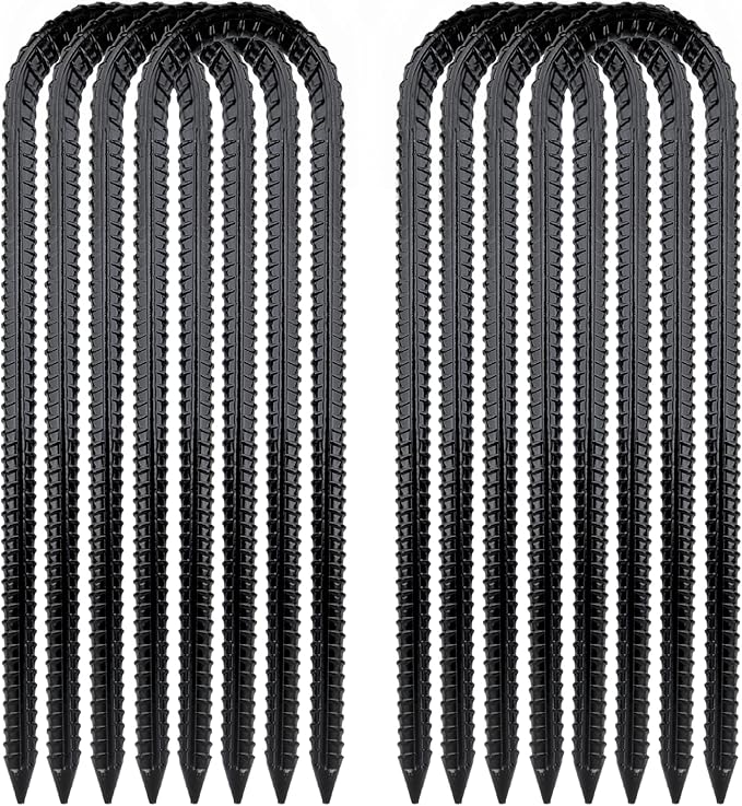 Garden Stakes Galvanized Steel, 12IN U Hook Ground Anchors Heavy Duty Rebar Stakes for Outdoor Decorations, Tent, Fencing and Landscape 8 Pack