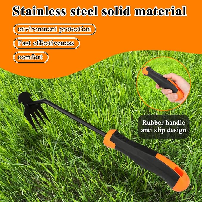 Weed Puller Tool, New Durable Garden Hand Weed Tool with Rubber Handle, Enhanced Weed Remover Tool, 4 Teeth Manganese Steel Forged Hand Weeder for Vegetable Gardening, Backyard, Farm, Planting