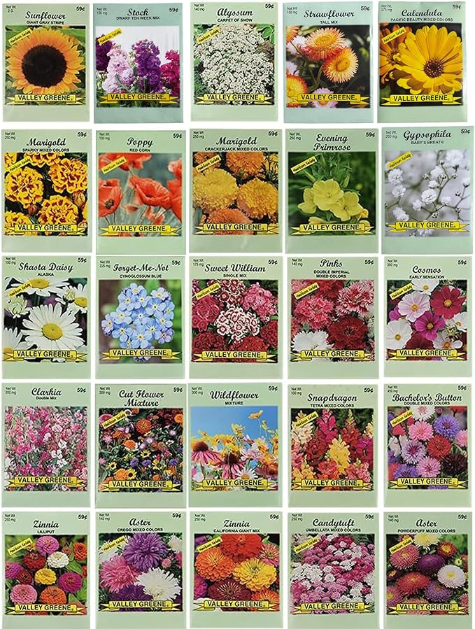 Set of 50 Flower Seed Packets! Flower Seeds in Bulk, 15 or More Varieties Available!