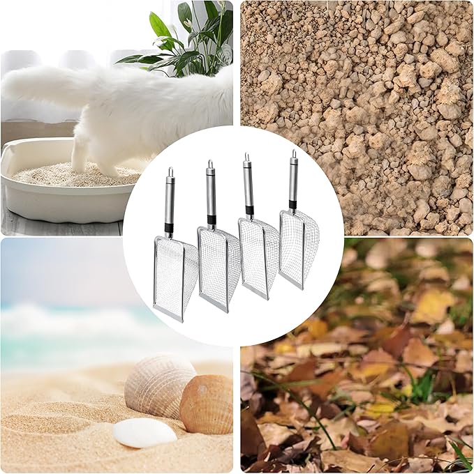 4Pcs Soil Sifter for Gardening, Mesh Stainless Steel Sieve Sifter with Handle(2/2.8/3.8/5mm), Portable Garden Sifter for Soil Rocks Sand Compost Dirt