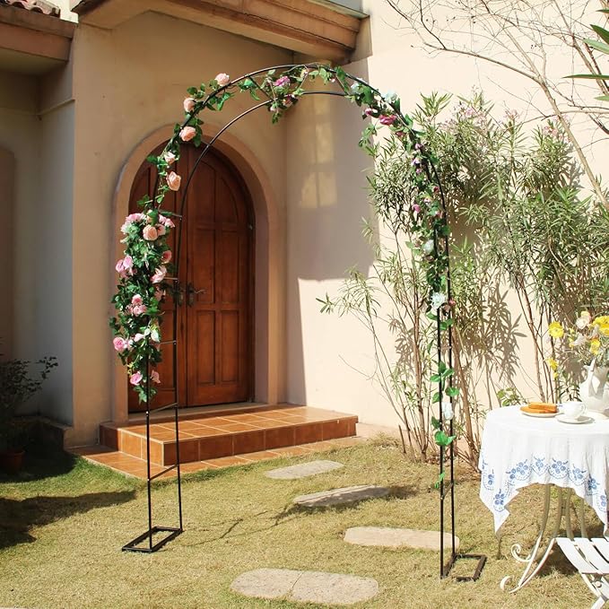 7.9 Ft H x 4.6 Ft W Metal Garden Arbor, Outdoor Wedding Arches for Ceremony, Assemble Easily, Black Garden Wide Arch Trellis for Climbing Plant Party Decoration