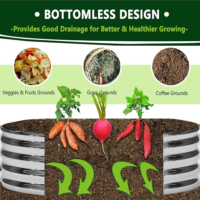 DIIYIV 2PCS 2x2x1FT Galvanized Raised Garden Bed Kit,Vegetable Boxes-Round Metal Flower Box,Large Planter Raised Beds Outdoor Garden for Planting,Fruit,Herb-Silver