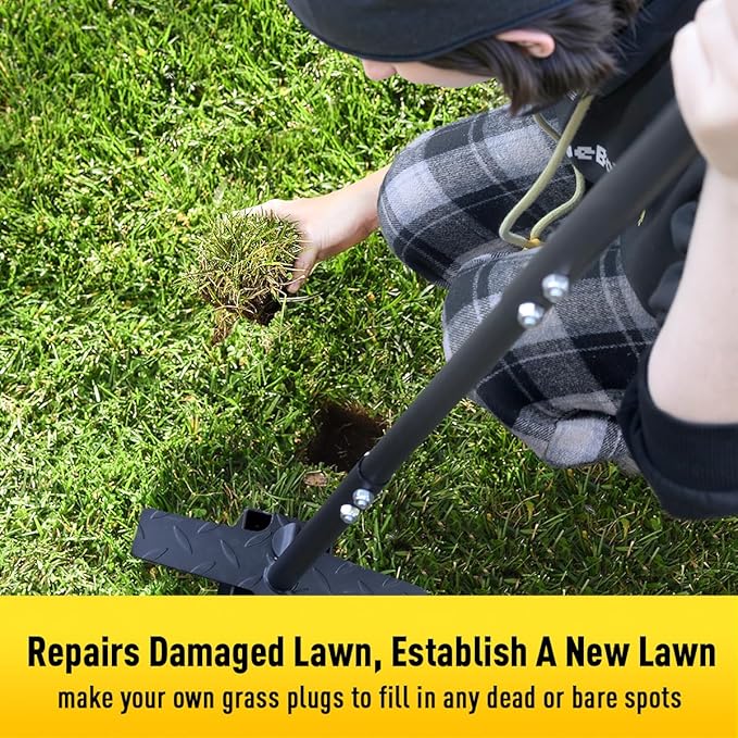 Colwelt Sod Plugger Tool 36-INCH, Grass Plug Tool 3 x 3 Square with Serrated Base, Bulb Planter Tool Long Handle with Dual Pedals & Easy Foot Ejector, Sod Turf Cutter for Lawn Planting Grass Repair