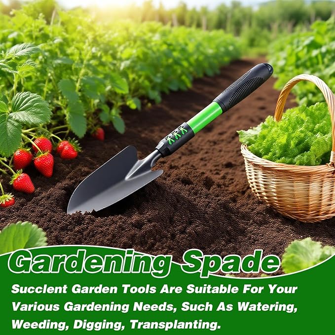 Garden Tool Set, 3 Pack Gardening Tools, Stainless Steel Heavy Duty Hand Cultivator, Hoes, Shovel, for Planting Weeding Digging, Gardening Gifts for Women, Green