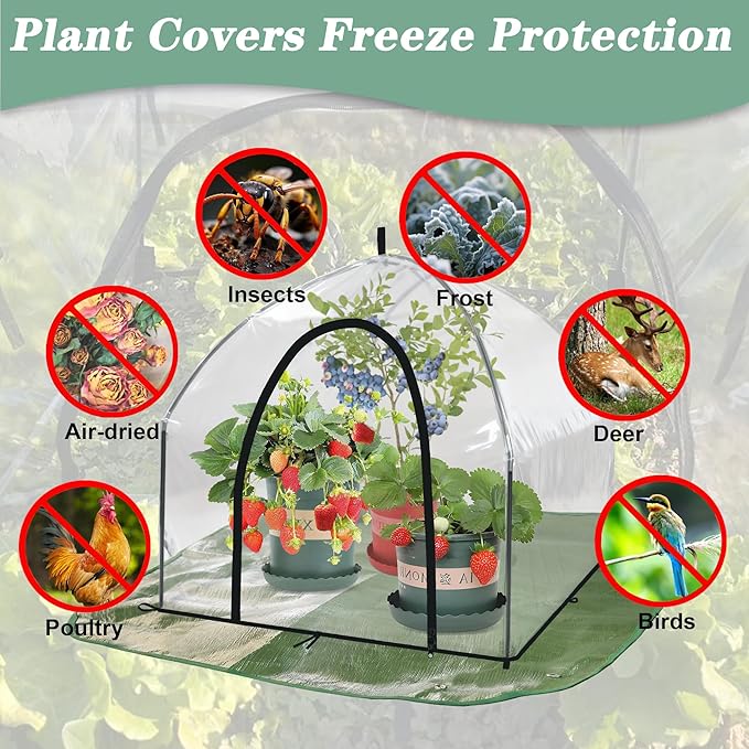 Portable Plant Cover Tent with Waterproof Base for Garden Indoor/Outdoor Tabletop Mini Greenhouse for Seed Starting Humidity Small Plants, Plant Protection from Animal for Raised Bed(L - PVC - 1PCS)