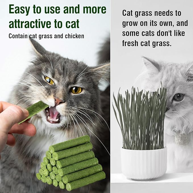PawsGear 120g/4.23oz Cat Grass Teething Stick Hairballs,Chew Sticks for Cats,Catnip Toys Sticks Indoor Kitten Chew Stick (Green)