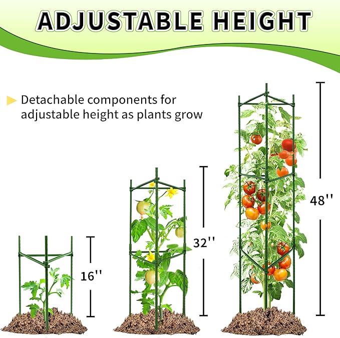 TCBWFY 4-Pack 48-Inch Adjustable Tomato Cages, Heavy-Duty Metal Plant Support Trellis for Garden and Pots, DIY Tomato Stakes, Height Adjustable 16 to 192 Inches
