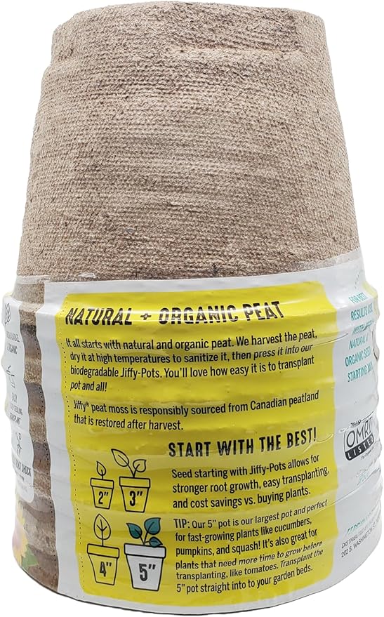 Jiffy Seed Starting Pots - Biodegradable, Ideal for Seedlings - 5 in, 24 Pack - Peat