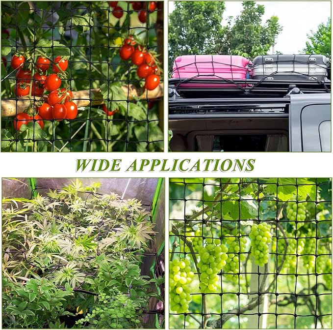 2 Pack Trellis Netting 5x5 Ft for Plants, Flexible Trellis Netting for Grow Tent with Steel Hooks and 100 Zip Ties, 3mm Thick Cord Elastic Net for Heavy Vegetables and Climbing Flowers