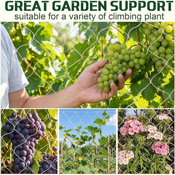 1 Piece White Jute Net Plant Support Netting 6.6 x 8 ft Heavy Duty Garden Plant Trellis Netting for Climbing Outdoor Indoor Grow Net for Cucumber Vine Tomatoes Peas Flower Fruits Vegetables
