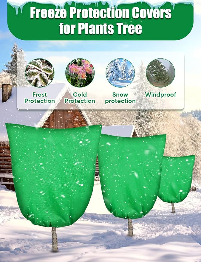 2Pack Winter Plant Covers Freeze Protection - 90" x 63" Extra Large Frost Blankets for Plants Tree Shrubs Cloth Anti-Freeze Protector Drawstring Bags Jacket for Outdoor Plants (3.2 oz/yd²)