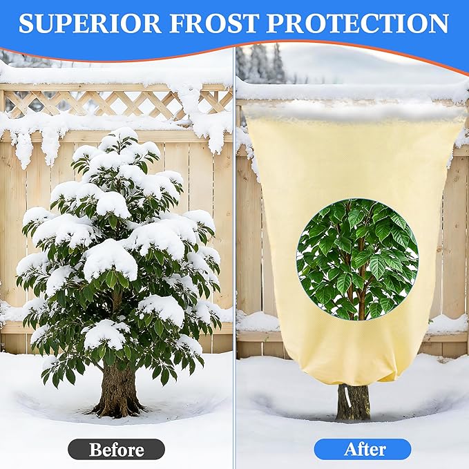2 Pcs Plant Cover Freeze Protection, 47" x 70" Reusable Winter Frost Cover with Zipper & Drawstring, 2.8oz/yd² Heavy-Duty Tree Jacket for Outdoor Shrub & Fruit Tree Potted
