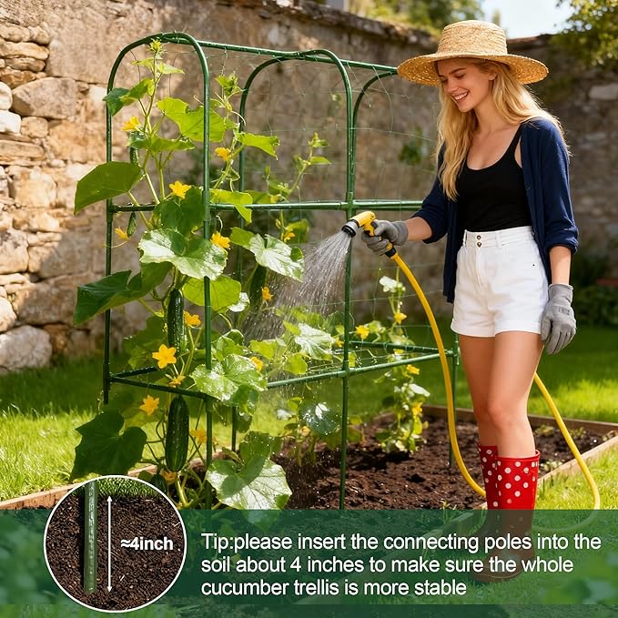 Garden Cucumber Trellis for Climbing Plants, Outdoor Metal Garden Arch Trellis, Plant Support for Vegetables Tomato Trellis Raised Garden Bed (Green, 31.5" Lx21.6 Wx47.2 H-S)