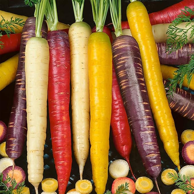 Organic Rainbow Blend Carrot Seed Mix - 1 g Packet ~706 Seeds - Non-GMO, Heirloom Vegetable Garden Seeds: Atomic Red, Cosmic Purple, White, Yellow