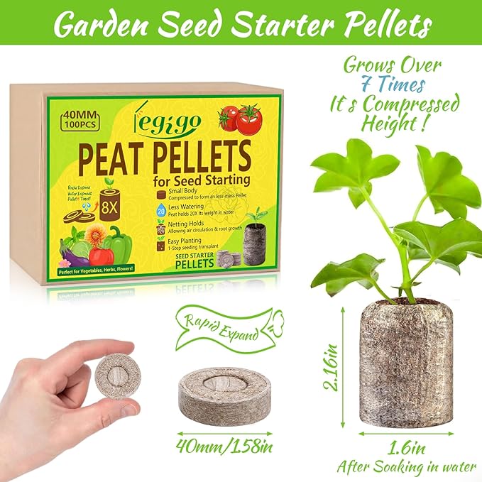 Legigo 100 Pcs 40mm Seed Starter Peat Pellets Pods for Seedlings- Compressed Seed Starting Pellets Seed Starter Pods Plugs Soil Peat Pods for Starting Seeds, Garden Planting Herb Flower Vegetables