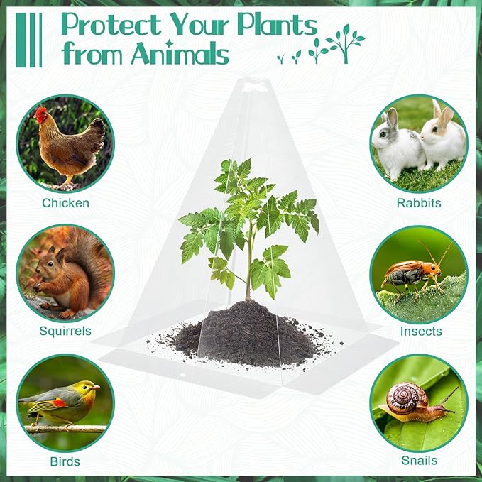 30 Packs 12"x 8" Garden Cloches for Plants,Plant Protectors from Animals,Plant Cages for Outdoor Plants,Plant Covers from Animals,Chicken Wire Cloche with Stakes for Protect Plants,Seedling,Vegetables
