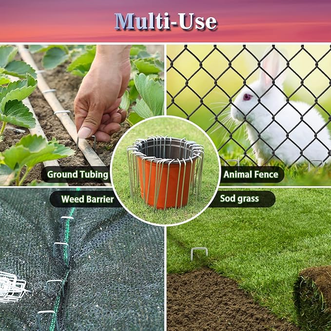 Gtongoko 120 Pack Galvanized Landscape Staples Garden Plant Cover Stakes 10 Inch 11 Gauge SOD Staples Ground Fence Stakes for Landscaping Securing Weed Barrier Fabric, Christmas Decorations