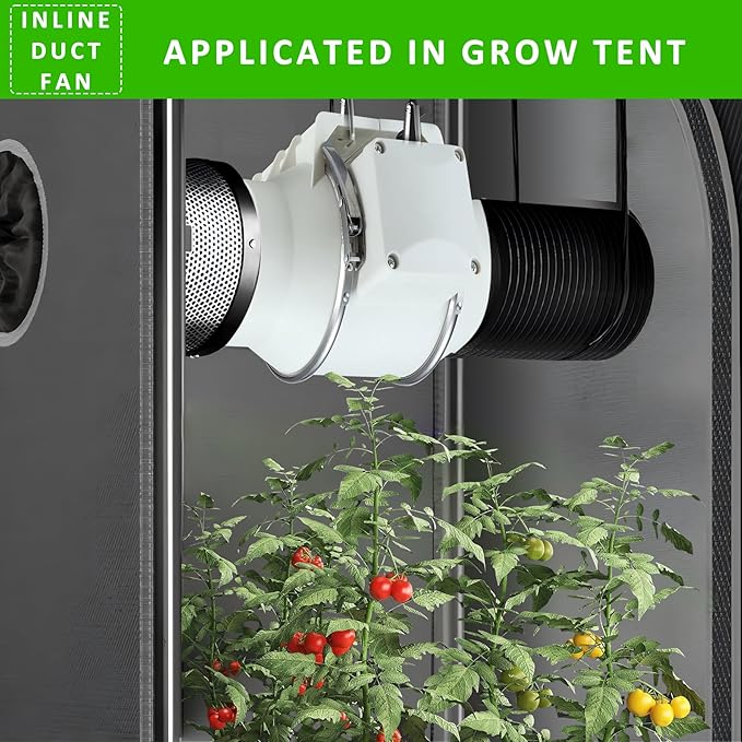 4inch Inline Duct Fan, Inline Ventilation Exhaust Fan, 120 CFM Duct Intake Extractor Fan for Vent Bathroom, Kitchen, Grow Tent, Hydroponics, 3D Printer