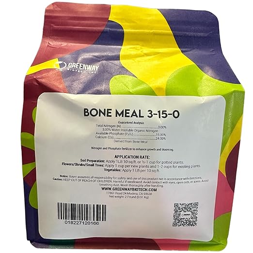 Greenway Biotech, Inc. Bone Meal Fertilizer 3-15-0 Plus 24% Calcium for Plant’s Strong Root Development- Plant Food Source of Nitrogen and Phosphorus for Gardening, Flowering Plants- 2 Pounds