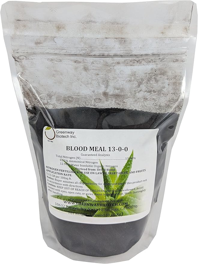 Greenway Biotech Blood Meal 13-0-0 for Flowers, Fruits, Vegetables, Plants- Nitrogen Fertilizer Plant Food for Home Gardening - 1 Pound