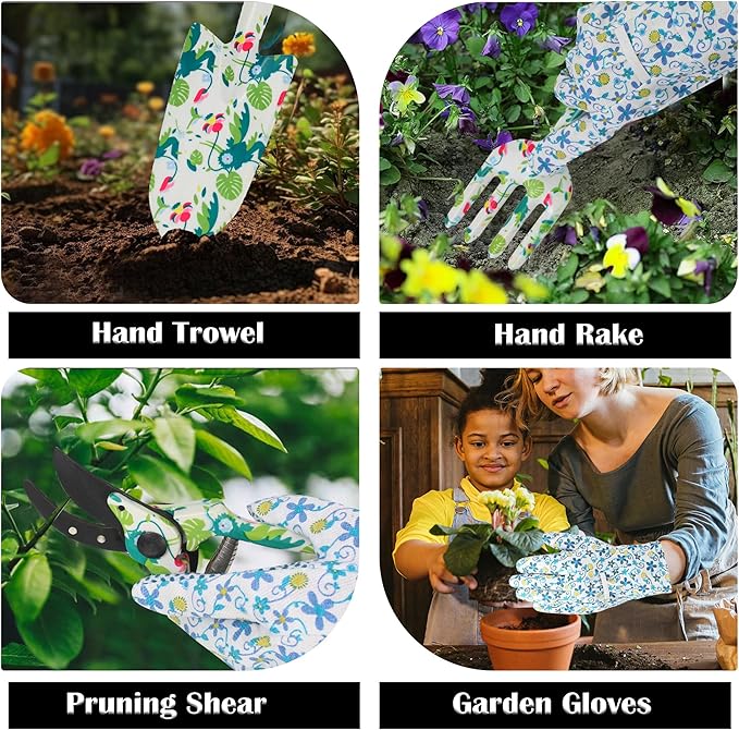 Gardening Gift Set for Adults - 10 Pcs Heavy Duty Garden Tools with Tote Bag, White Elephant Gifts Ideas for Mom Women, Unique Practical Christmas Birthday Gift for Garden Lover, Dad Grandma