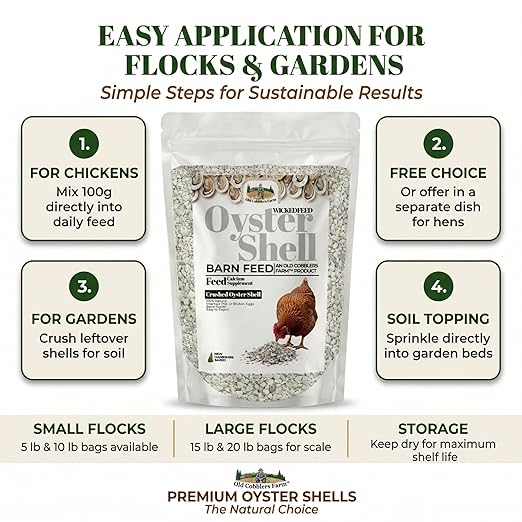 Organic Oyster Shell Calcium Supplement - Crushed Shells for Plants, Chickens, and Compost - Natural Fertilizer Boost for Healthy Gardens 20lbs. by Old Cobblers Farm (15 lbs)