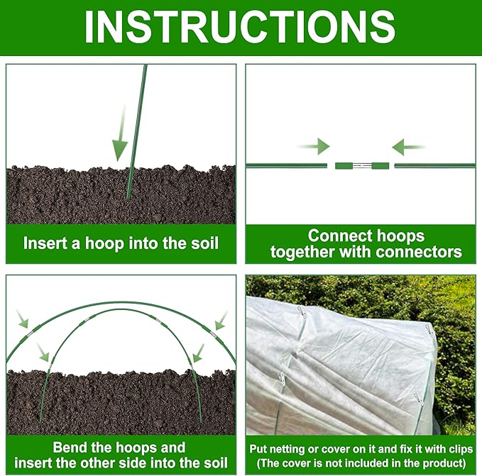 FOTMISHU Garden Hoops for Raised Beds Row Cover,6 Sets 8.4ft Grow Tunnel,Rust-Free Fiberglass Greenhouse Support Hoops Frame for Garden Mesh Netting, Outdoors Plant Growth -36PCS