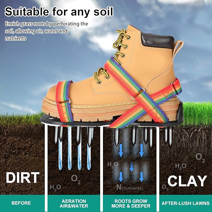 DenForste Lawn Aerator Shoes for Grass - Pre-Assembled Grass Aerator Shoes for Lawn - Soil Yard Aerator Tool for Aerating Patio Garden, Colorful