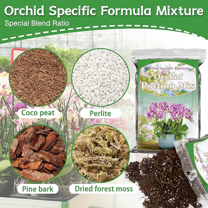 Orchid Potting Mix for Repotting, Mixture of Moss Pine Bark Coco Peat and Perlite, Orchid Bark Potting Mix, Orchid Repotting Kit, Suitable for Plant Root Expansion and Good Drainage - 4QT