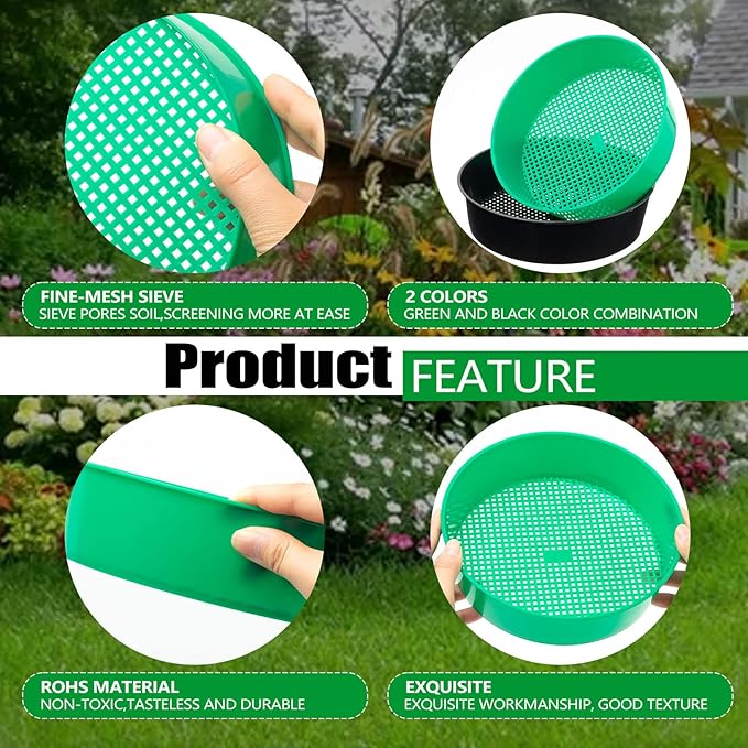 8 Pack Rock Garden Sieve Soil Sifter, Round Plastic Gardening Soil Sifting Pan Sand Sifter Set, Sifting Tray for Small Gravel