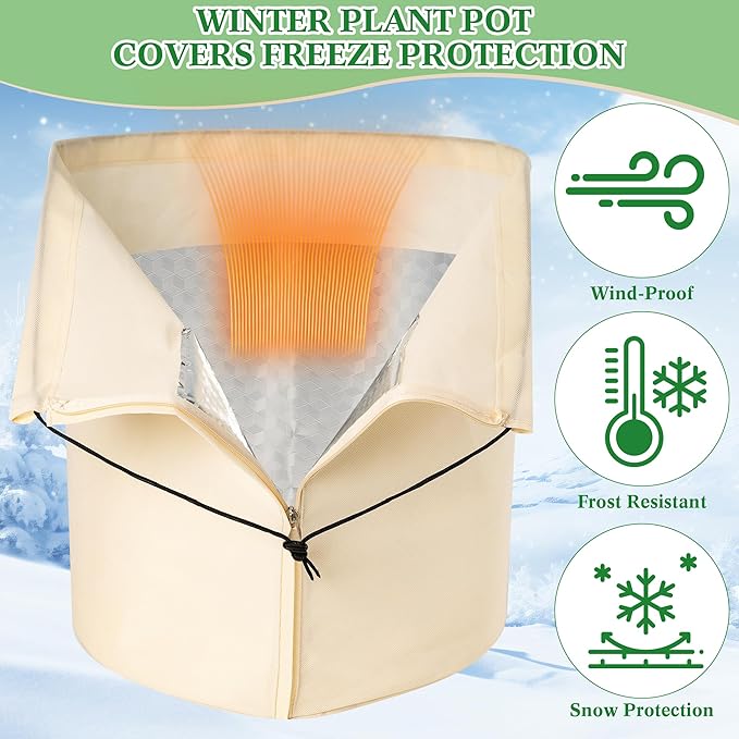 2 Pcs Plant Pot Covers, Winter Plant Pot Covers Freeze Protection, 17.7" x19.7" Flower Pot Protection Bag with Drawstring and Zipper, Reusable Garden Plant Flower Pot Cover for Keeping Warm