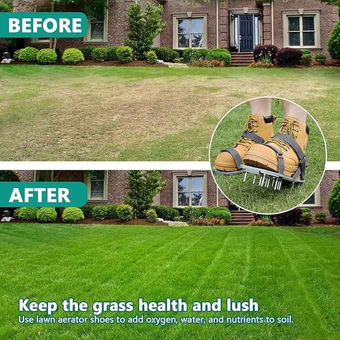 DenForste Lawn Aerator Shoes for Grass - Pre-Assembled Grass Aerator Shoes for Lawn - Soil Yard Aerator Tool for Aerating Patio Garden, Gray