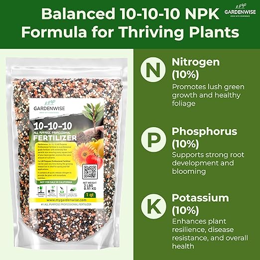 10-10-10 Plant Fertilizer Slow Release - 10 10 10 All Purpose Granular Garden Fertilizer for Vegetables, Tomato, Arborvitae, Shrubs, Rose, Flowers, Fruit, Fig Trees (2 QUARTS)