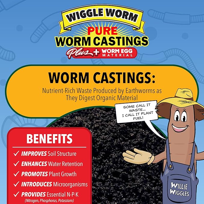 100% Pure Worm Castings Plus Worm Egg Material, 40lbs - Fertilizer and Soil Amendment for Indoor and Outdoor Gardening to Improve Soil Fertility and Aeration - 100% Organic and Odor Free