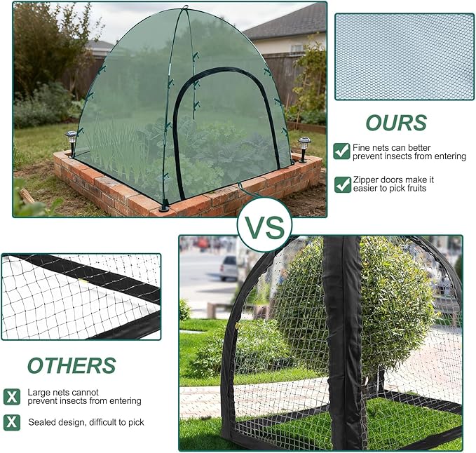 2pack Large Mesh Plant Cover Tent, 36x36x37Inches Pest Guard Cover, Insect Bird Barrier Netting Outdoor Plant Enclosure, Garden Net Cage Plant Protector Pest Protection Guard for Fruit Vegetables